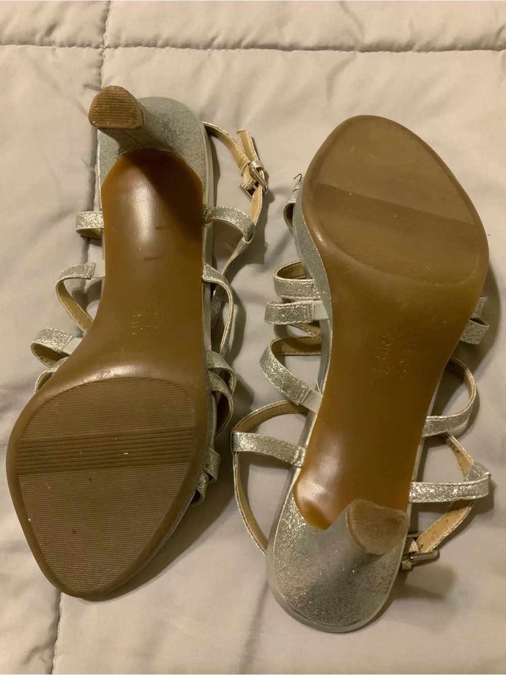 Naturalizer Silver Glitter Strappy High Heel Sandals